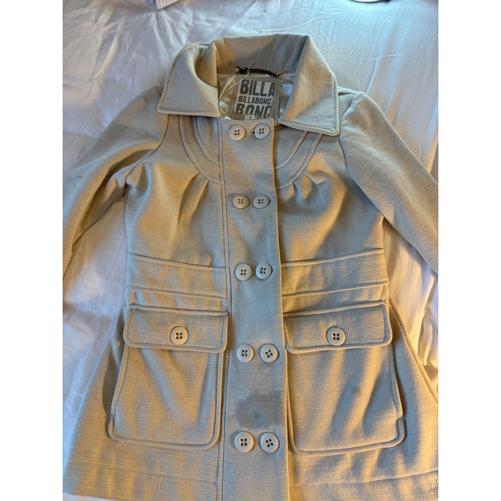 Billabong Womens Double Breasted Pea Coat Cream Oatmeal Cotton Blend Jacket M